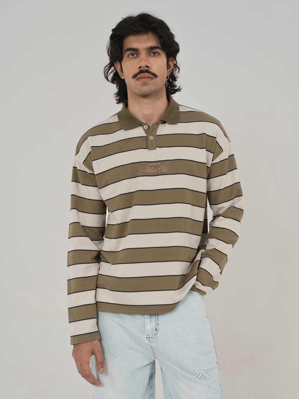 CLASSIC STRIPED POLO IN GREEN/GREY