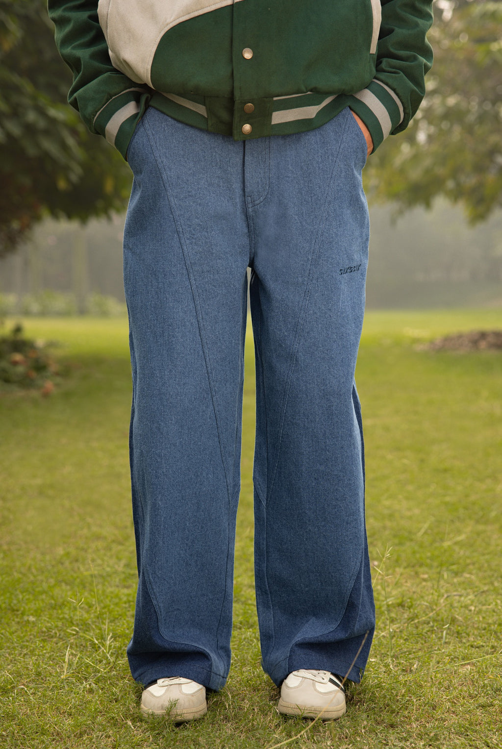 SEGMENTED PANTS IN AQUA-UNISEX